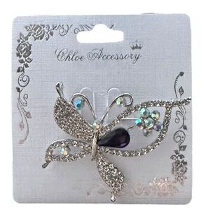 5/$25 Chloe Accessory Black & Silver Crystal Butterfly Pin Brooch